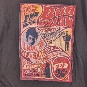 Vintage Lucky Brand Bob Dylan Graphic Tee Womens Medium Faded Black Cotton USA